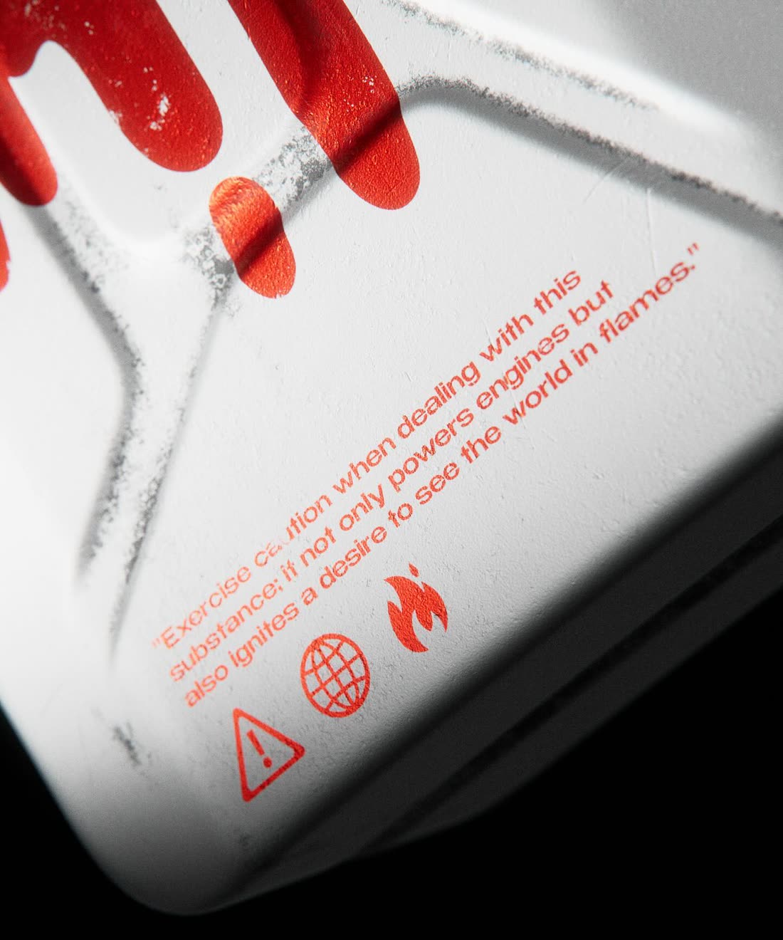 Canister with red hand